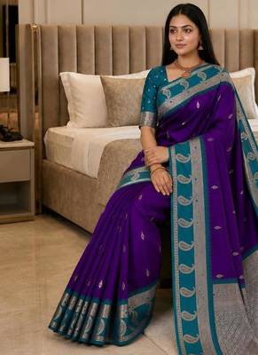 Blue color silk blend zari woven work saree 4