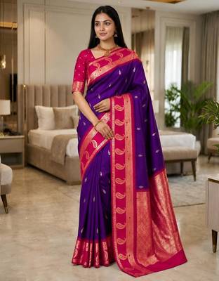 Light purple color silk blend zari woven work saree 1