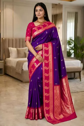 Light purple color silk blend zari woven work saree