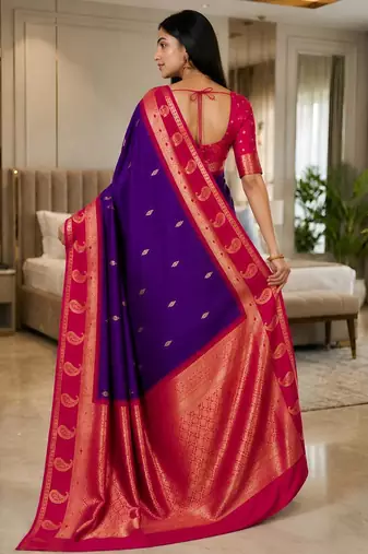 Light purple color silk blend zari woven work saree