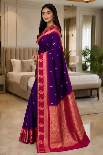 Light purple color silk blend zari woven work saree