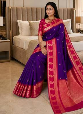 Light purple color silk blend zari woven work saree 4