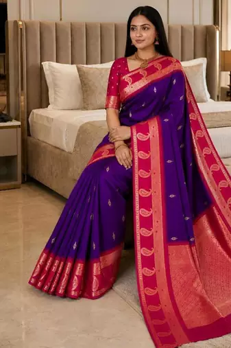 Light purple color silk blend zari woven work saree
