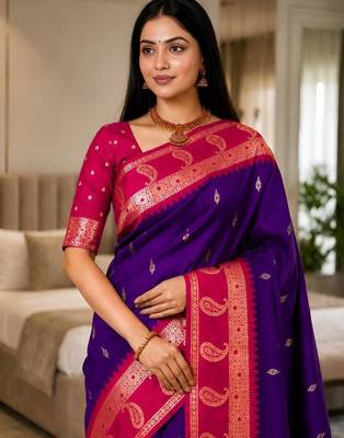 Light purple color silk blend zari woven work saree 5