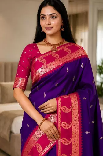 Light purple color silk blend zari woven work saree