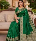 Green color silk blend zari woven work sari -un stitched blouse