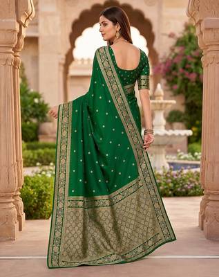 Green color silk blend zari woven work sari -un stitched blouse 2