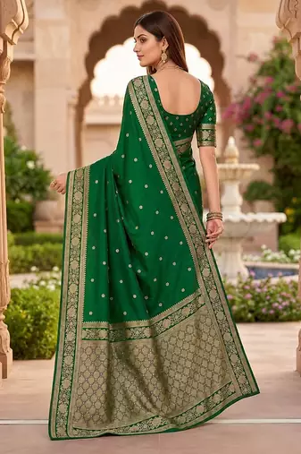 Green color silk blend zari woven work sari -un stitched blouse
