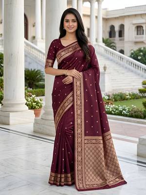 Purple color silk blend zari woven work sari -un stitched blouse 1