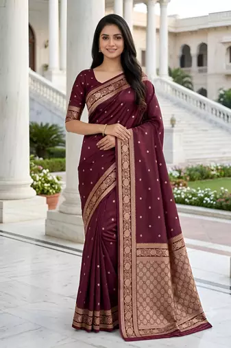 Purple color silk blend zari woven work sari -un stitched blouse