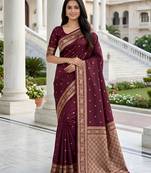Purple color silk blend zari woven work sari -un stitched blouse