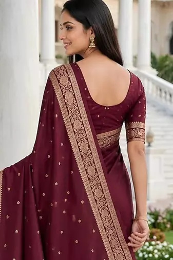 Purple color silk blend zari woven work sari -un stitched blouse
