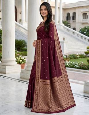 Purple color silk blend zari woven work sari -un stitched blouse 3