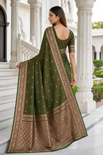 Mehendi color silk blend zari woven work sari -un stitched blouse