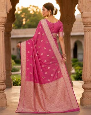 Pink color silk blend zari woven work sari -un stitched blouse 2