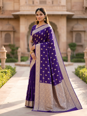 Blue color silk blend zari woven work sari -un stitched blouse 4