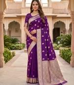 Purple color silk blend zari woven work sari -un stitched blouse