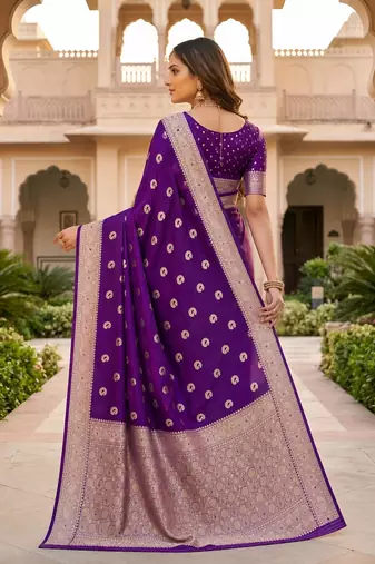 Purple color silk blend zari woven work sari -un stitched blouse