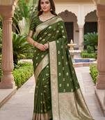 Mehendi color silk blend zari woven work sari -un stitched blouse