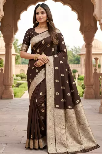 Bronze pink color silk blend zari woven work sari -un stitched blouse