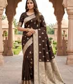 Bronze pink color silk blend zari woven work sari -un stitched blouse