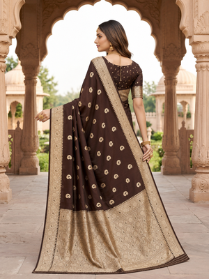 Bronze pink color silk blend zari woven work sari -un stitched blouse 2