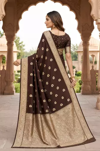 Bronze pink color silk blend zari woven work sari -un stitched blouse