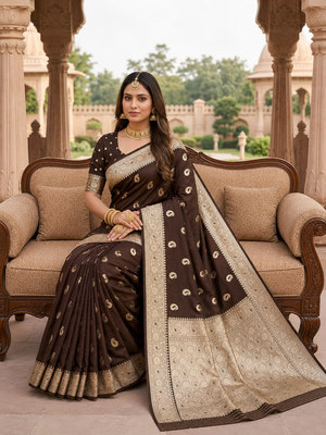 Bronze pink color silk blend zari woven work sari -un stitched blouse 3