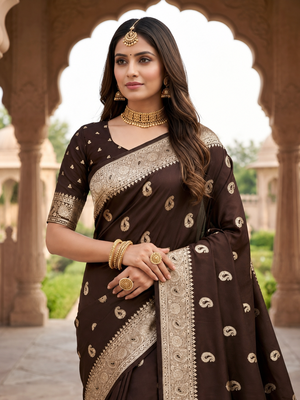 Bronze pink color silk blend zari woven work sari -un stitched blouse 5
