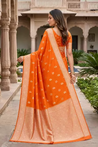 Orange pink color silk blend zari woven work sari -un stitched blouse