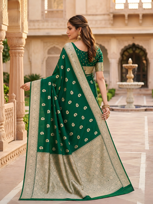 Green  color silk blend zari woven work sari -un stitched blouse 2