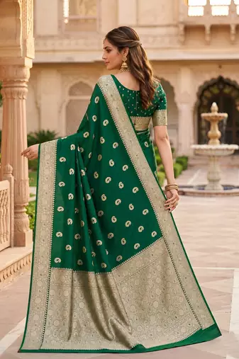 Green  color silk blend zari woven work sari -un stitched blouse