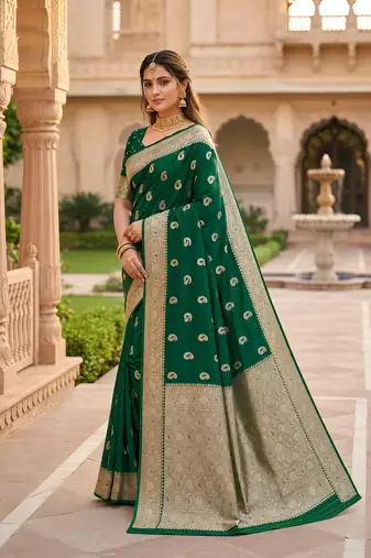 Green  color silk blend zari woven work sari -un stitched blouse