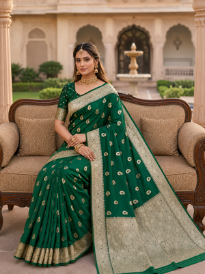 Green  color silk blend zari woven work sari -un stitched blouse 4