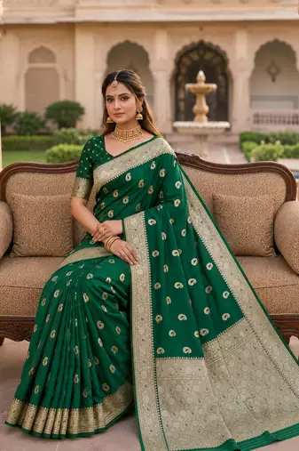 Green  color silk blend zari woven work sari -un stitched blouse