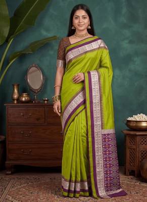 Perrott color silk blend woven work saree sari 1