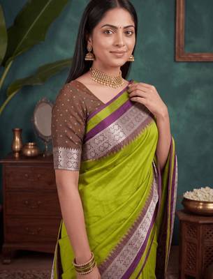 Perrott color silk blend woven work saree sari 4