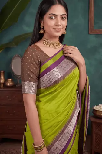 Perrott color silk blend woven work saree sari