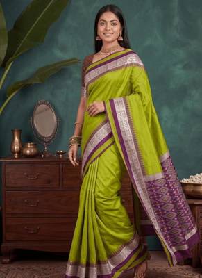 Perrott color silk blend woven work saree sari 5
