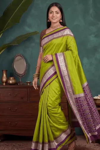 Perrott color silk blend woven work saree sari