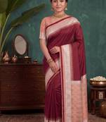 Maroon color silk blend woven work saree sari