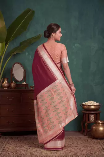 Maroon color silk blend woven work saree sari