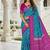 Sky blue color silk blend ikkat pattern woven work sarees