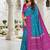 Sky blue color silk blend ikkat pattern woven work sarees