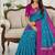 Sky blue color silk blend ikkat pattern woven work sarees