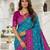 Sky blue color silk blend ikkat pattern woven work sarees