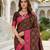 Brown color silk blend ikkat pattern woven work sarees