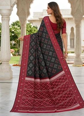 Black color silk blend ikkat pattern woven work sarees 2