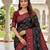 Black color silk blend ikkat pattern woven work sarees