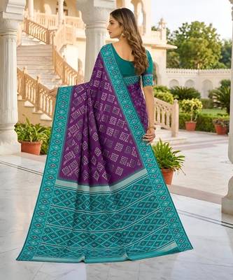 Wine color silk blend ikkat pattern woven work sarees 2